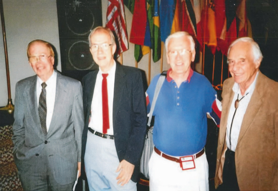 Bruce Merrifield, John Stewart, Maurice Manning and Robert Schwyzer at the 1995
American Peptide Symposium after J. Stewart’s Pierce Award address